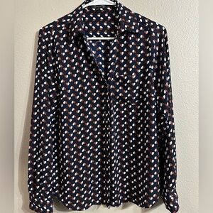 The Limited Navy and Brown Heart 🤎 💙🤍 Patterned Blouse